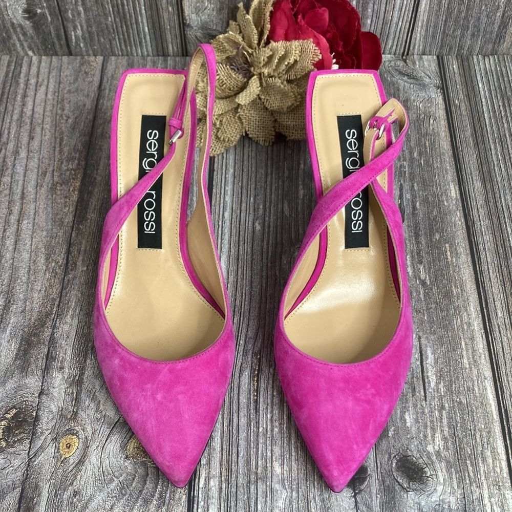 Sergio Rossi Scarpe Donna Pink Suede Slingback Pumps 39M - Picture 2 of 8